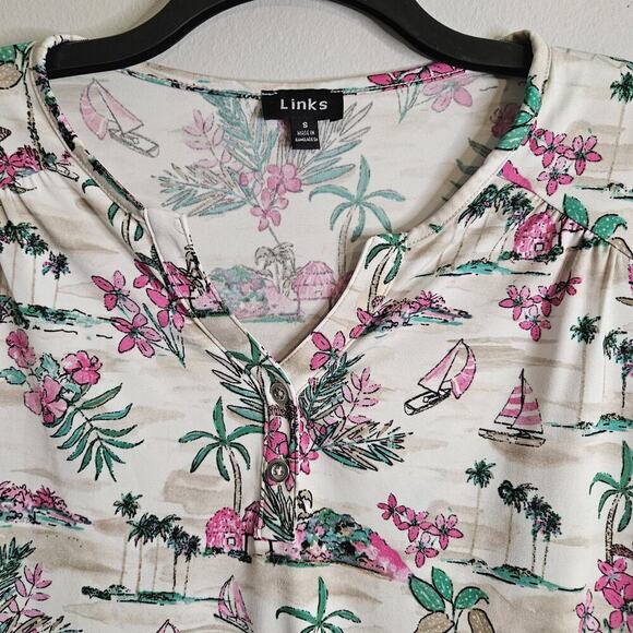 Links Womens 2pc Capri Set Green White Pull On Stretch Pockets Soft Knit Sz S - Picture 3 of 16